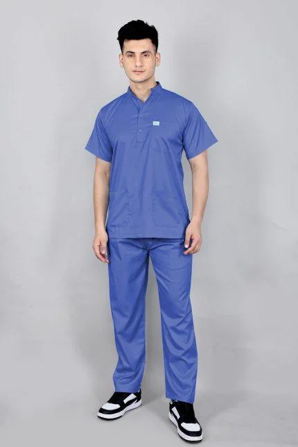 Everyday Mandarin Collar Medical Scrub Suit (Royal Blue) - Men’s