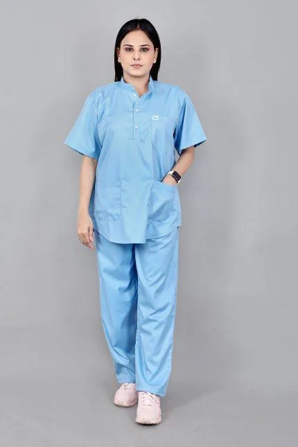 Everyday Mandarin Collar Medical Scrub Suit (Sky Blue) - Women’s
